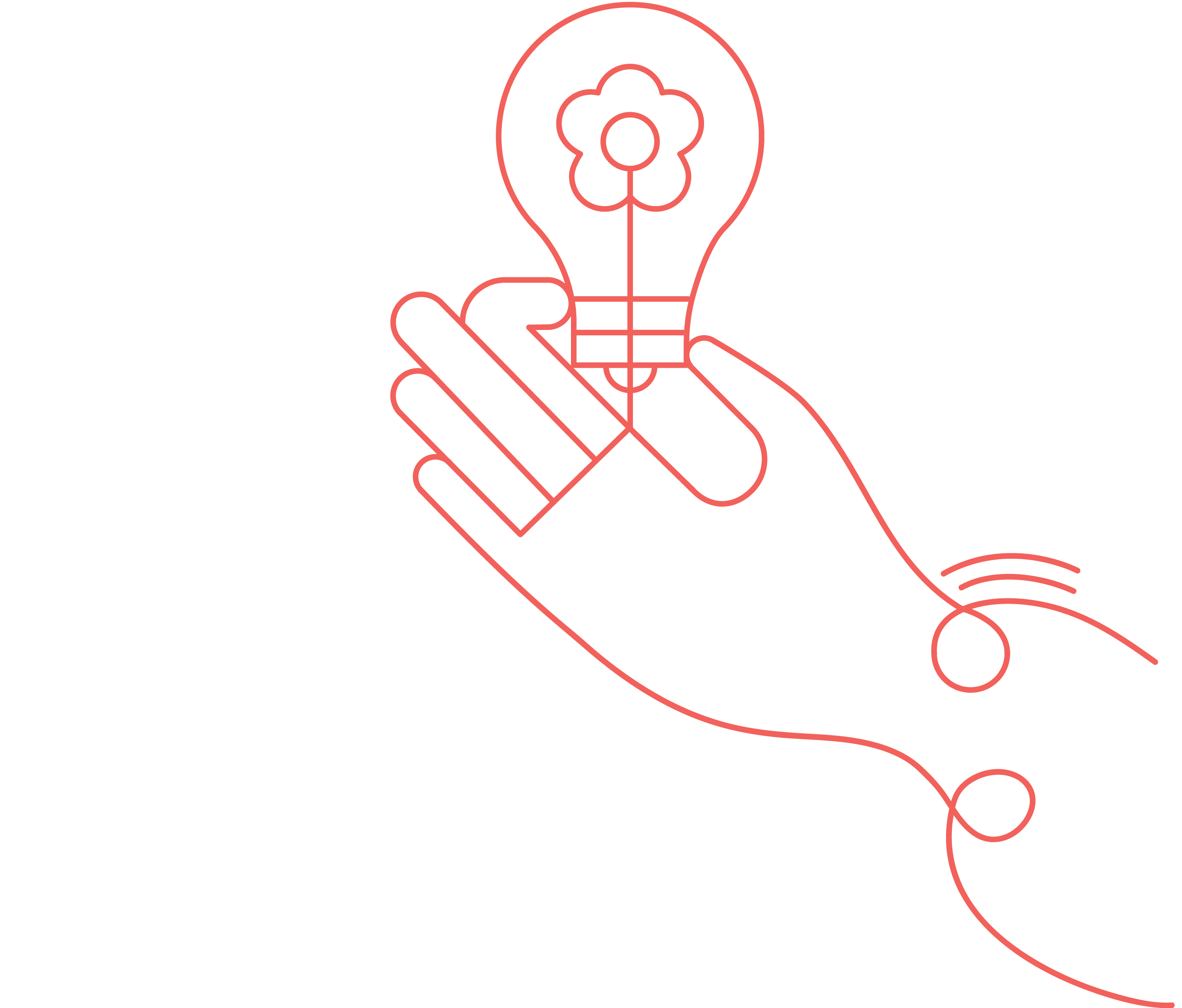 An illustrated image of a hand holding a lightbulb that has a flower inside of it.