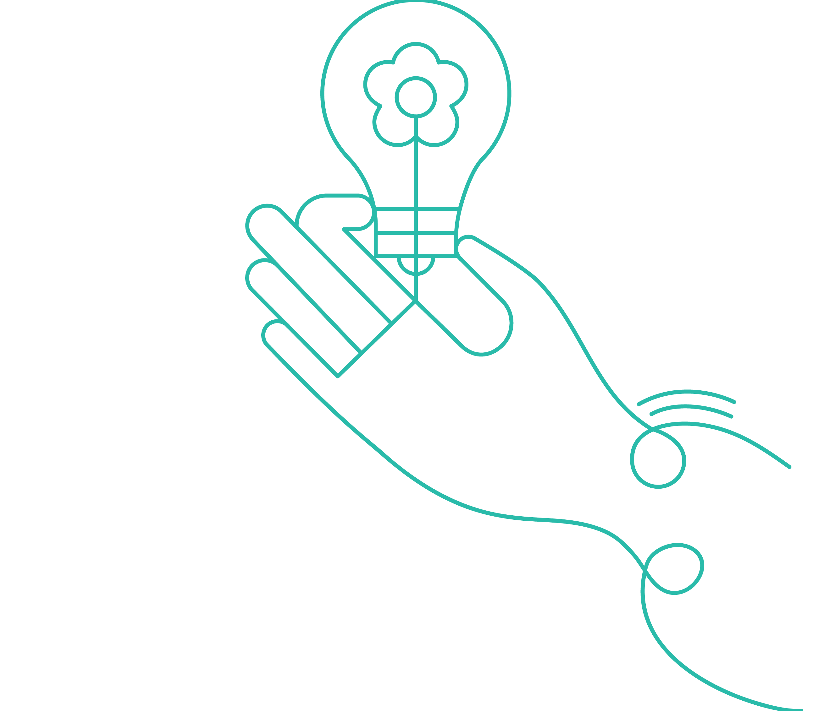 An illustrated image of a hand holding a lightbulb that has a flower inside of it.